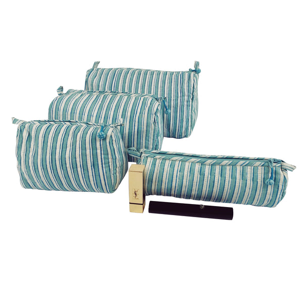 Anokhi Makeup /Pencil Case - Kashan Stripe Aqua